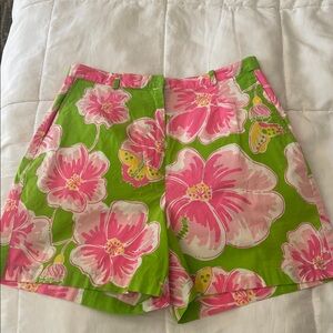 Vintage Lilly Pulitzer Dragonfly Cotton Tropical Green Pink Floral Shorts Size 8